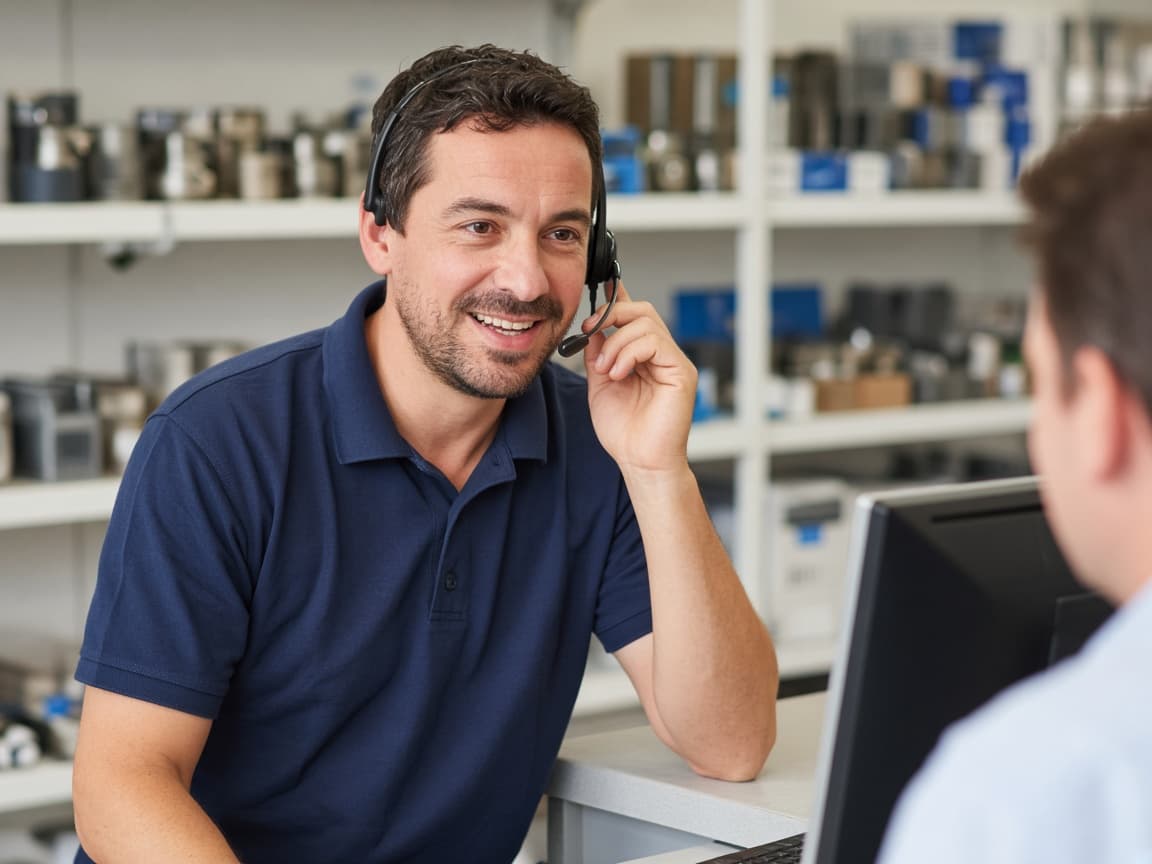 London Plumbing Supplies counter staff helping a trade customer over the phone London Plumbing Supplies counter staff helping a trade customer over the phone